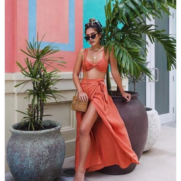 LPA for The Label Linen  Rust Top and Skirt Set - Picture 1 of 14